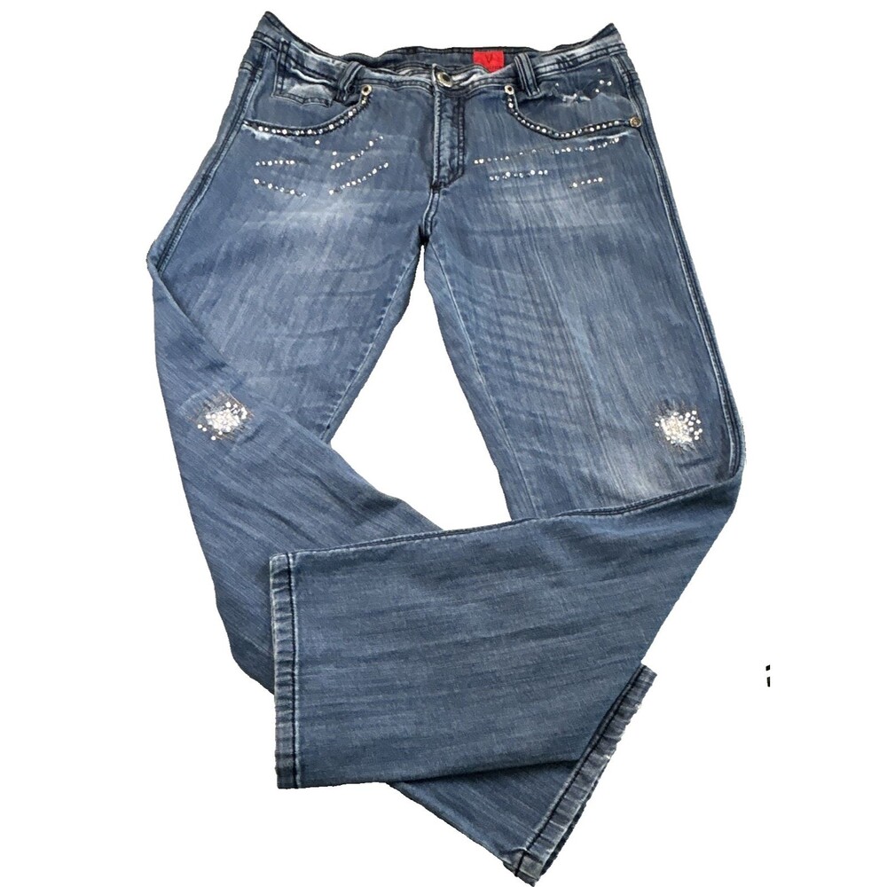 V Cristina Jeans Womens Size 14 Rhinestone Studded Embellished Medium Wash Y2K